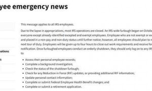 美国国税局宣布近半数员工被迫停薪停职